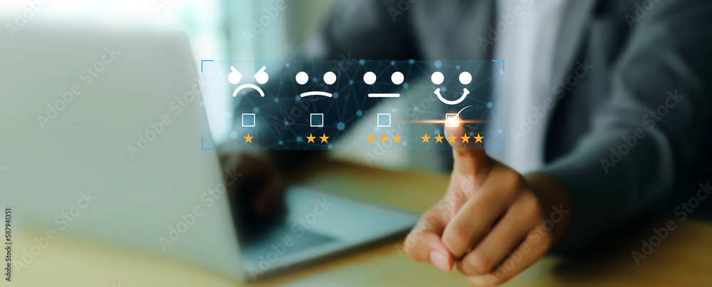 Aufkleber customer service satisfaction survey feedback for business review rating and best service or finance