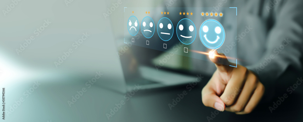 Aufkleber customer service satisfaction survey feedback for business review rating and best service or finance