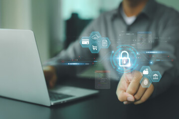 Cyber security or cybercrime attack and threats to the Internet personal information computer network or key lock login to privacy website protection or email access identity concepts.