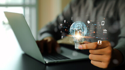 Cyber security or cybercrime attack and threats to the Internet personal information computer network or key lock login to privacy website protection or email access identity concepts.