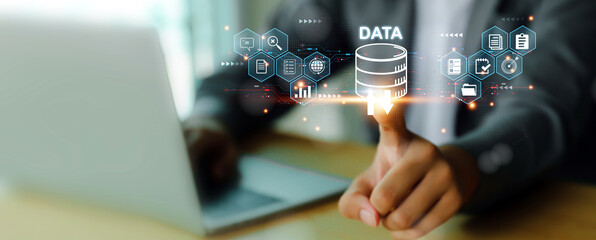 Naklejka premium Database management cloud computing or data center cyber security file document transfer or business administrator analysis to growth and service information technology system concepts.