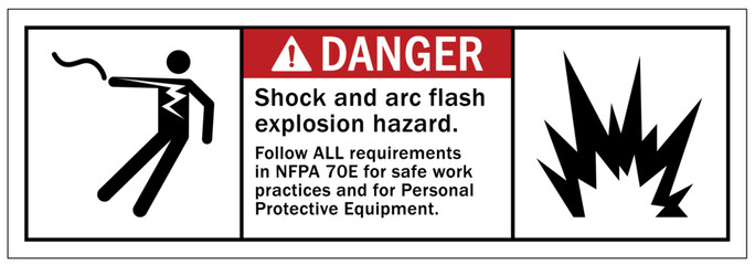 Arc flash and shock hazard sign and labels arc flash and shock hazard. appropriate PPE required. Follow all safety procedures and wear proper PPE in accordance to NFPA 70E