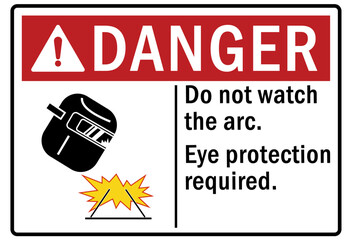 Arc flash and shock hazard sign and labels do not watch arc. Eye protection required
