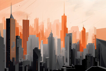 Silhouette skyline of  modern big town, illustration