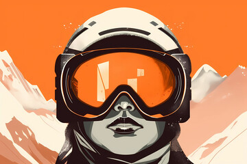 Girl skier in helmet and goggles, illustration