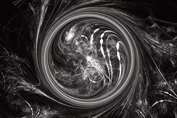 Wall murals White swirling pattern of crooked waves on a black background. Abstract fractal 3D rendering