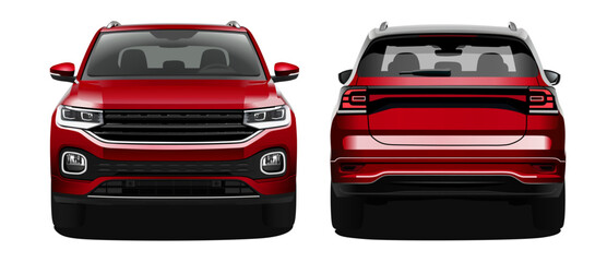 realistic vector front, back view red car isolated SUV with gradients and transparency