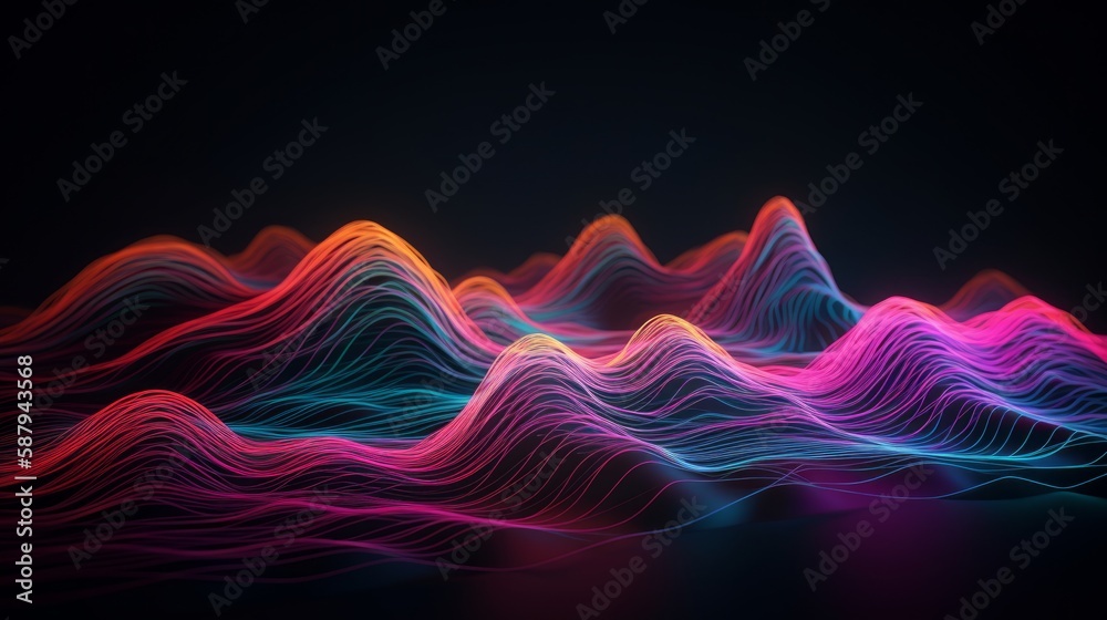 Poster abstract 3d neon waves. generative ai