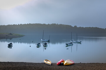 Boat dock serving tourists on the lake at Flamingo resort in Dai Lai district, Vinh Phuc province, Vietnam