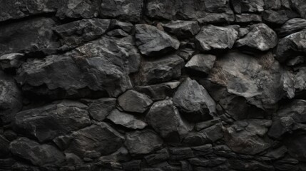 Black concrete wall grunge stone texture dark gray rock surface. Generative AI