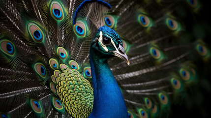 Obraz na płótnie Canvas close up of fantasy peacock Generated AI