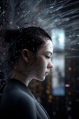 Generative AI illustration Background of people and the world from the point of view of an AI neural network