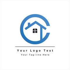 initial C with real estate logo design template