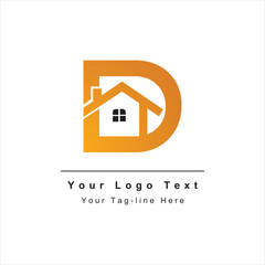 Fototapeta premium D letter logo with real estate design icon template
