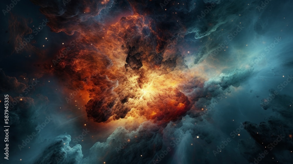 Poster the birth of space with nebula and explosion. generative ai