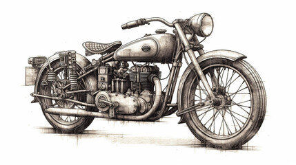 Retro style motorcycle design drawings on isolated white background Generated AI