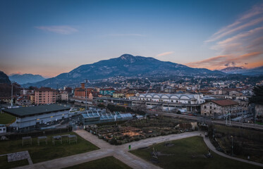 Trento panorama at sunset in winter season. January 2023