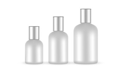 Set of Blank Cylinder Bottles for Cosmetic Liquid, Isolated on White Background. Vector Illustration