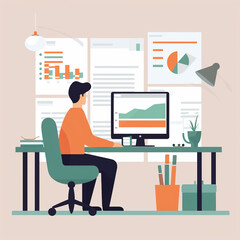 data entry in the office flat vector illustration｜Generative AI