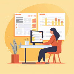 data entry in the office flat vector illustration｜Generative AI