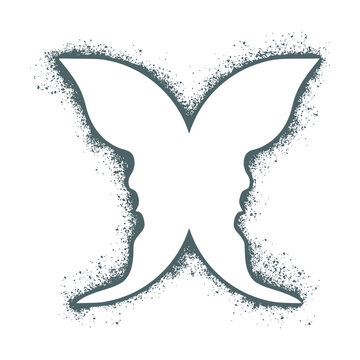 recommend clip art: Optical illusion. Human head make silhouette of insect. Particles outline