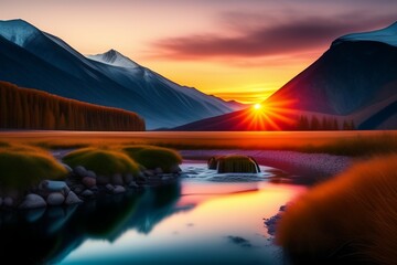 Fototapeta premium sunset over the lake