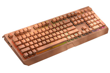 Realistic computer keyboard with golden chrome texture isolated on white