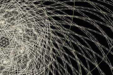 White pattern of curved lines on a black background. Abstract fractal 3D rendering
