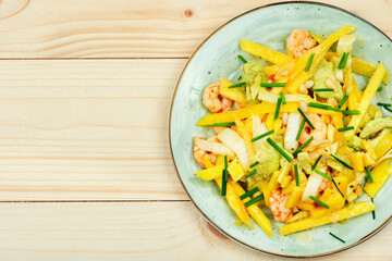 Mango shrimps salad, seafood