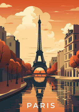 Travel poster of Paris. Generative AI