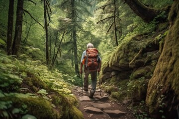 Fototapeta premium Elderly Person Exploring Nature on Scenic Hiking Trails (Ai generated)
