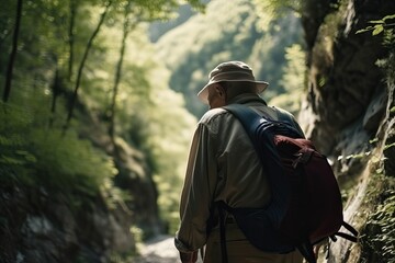 Senior Citizen Enjoying Hiking on Picturesque Trails (Ai generated)