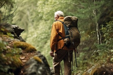 Naklejka premium Elderly Hiking on Scenic Trails with Nature Views (Ai generated)