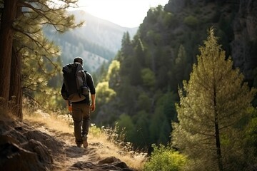 Fototapeta na wymiar Hiking on scenic trails in nature mountain (Ai generated)