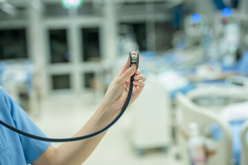 A doctor is using a stethoscope to listen to the patient's lung sounds and heart sounds to diagnose the disease.