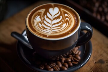 Latte art leaf, coffee mug (Ai generated)