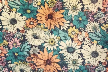 Selbstklebende Fototapeten Flower watercolor, Vintage flora full background pattern (Ai generated) © thesweetsheep