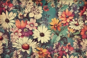 Deurstickers Flower watercolor, Vintage flora full background pattern (Ai generated) © thesweetsheep
