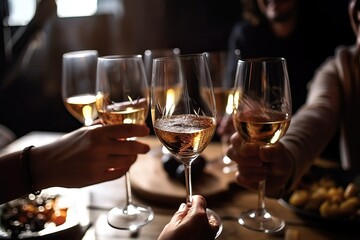 Celebration drinking wine, candles on the table