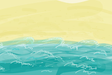 Sea beach. Vector background for decorating summer images. Ocean waves crash onto the warm yellow sand.