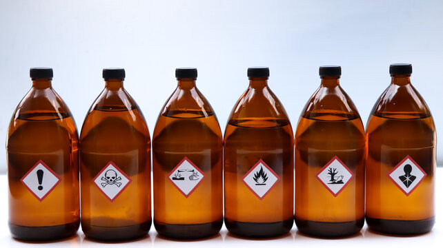 Warning symbol for chemical hazard on chemical container