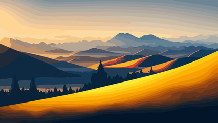 Minimalist flat landscape background illustration