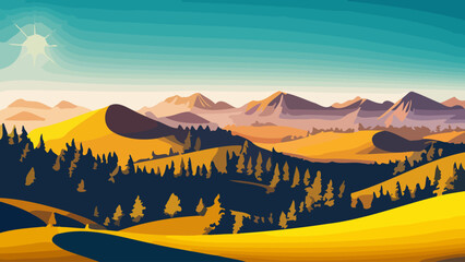 Minimalist flat landscape background illustration