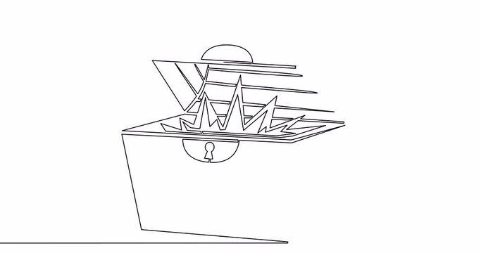 Self drawing line animation Open treasure chest continuous one single line drawn concept video