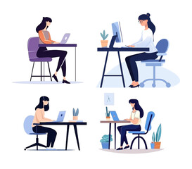 Fototapeta premium Modern Female Professional at Work - Flat Cartoon Illustrations