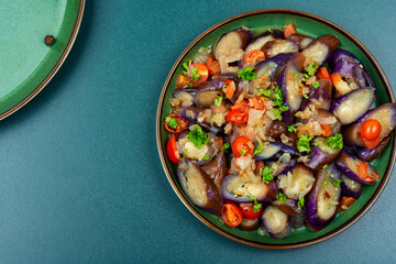 Stew aubergine and tomato salad.