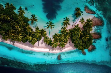 Exotic Beach Resort With Emerald Blue Water Overhead View Generative AI