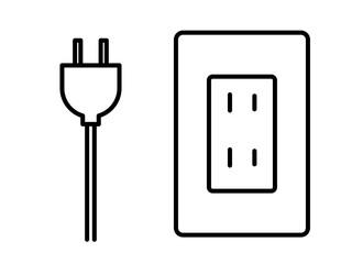 シンプルな電源プラグとコンセントの線画アイコン