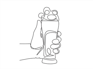 Continuous one line drawing of hand holding beer glass.