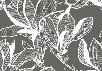 seamless lace pattern, vector illustration, magnolia flowers © Дарья Березина